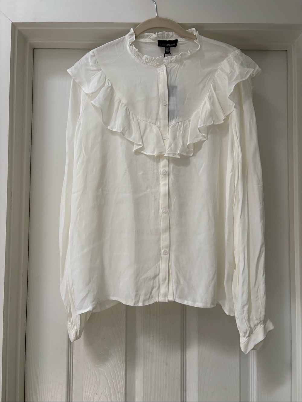 Lucy Paris Ivory Ruffled Yoke Button-Up Blouse